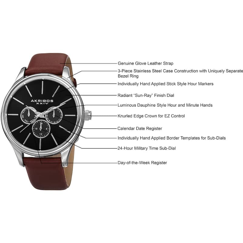 Akribos XXIV Men's Quartz Multifunction Leather Brown Strap Watch