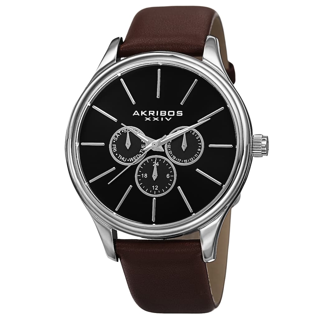 Akribos XXIV Men's Quartz Multifunction Leather Brown Strap Watch