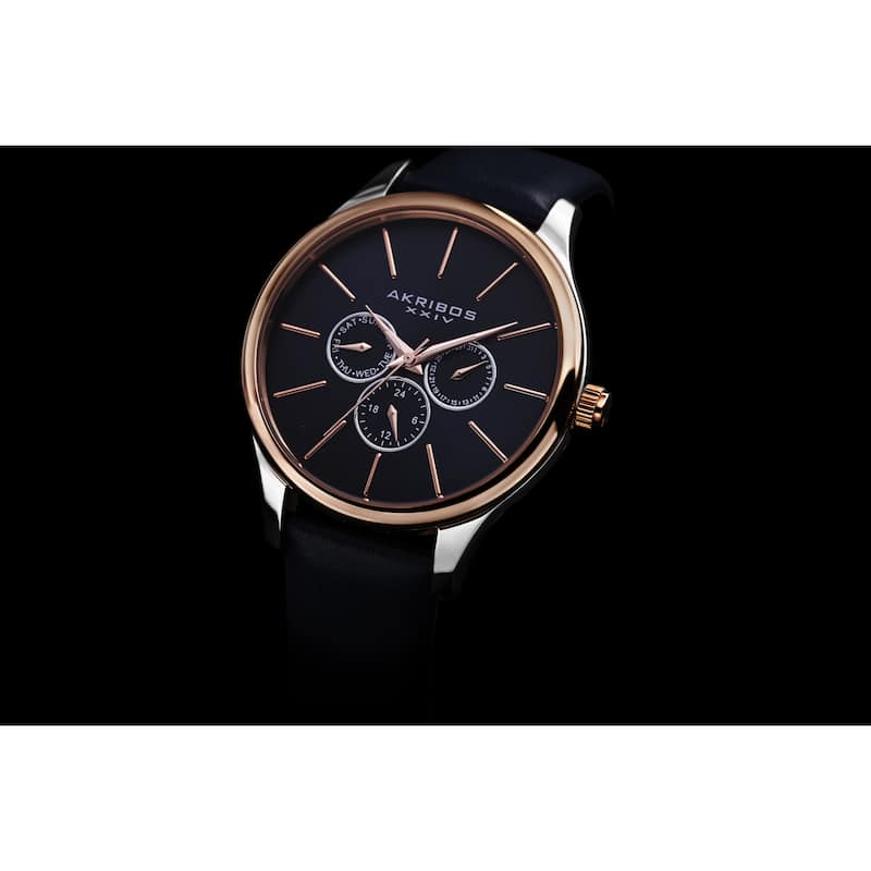 Akribos XXIV Men's Quartz Multifunction Leather Blue Strap Watch