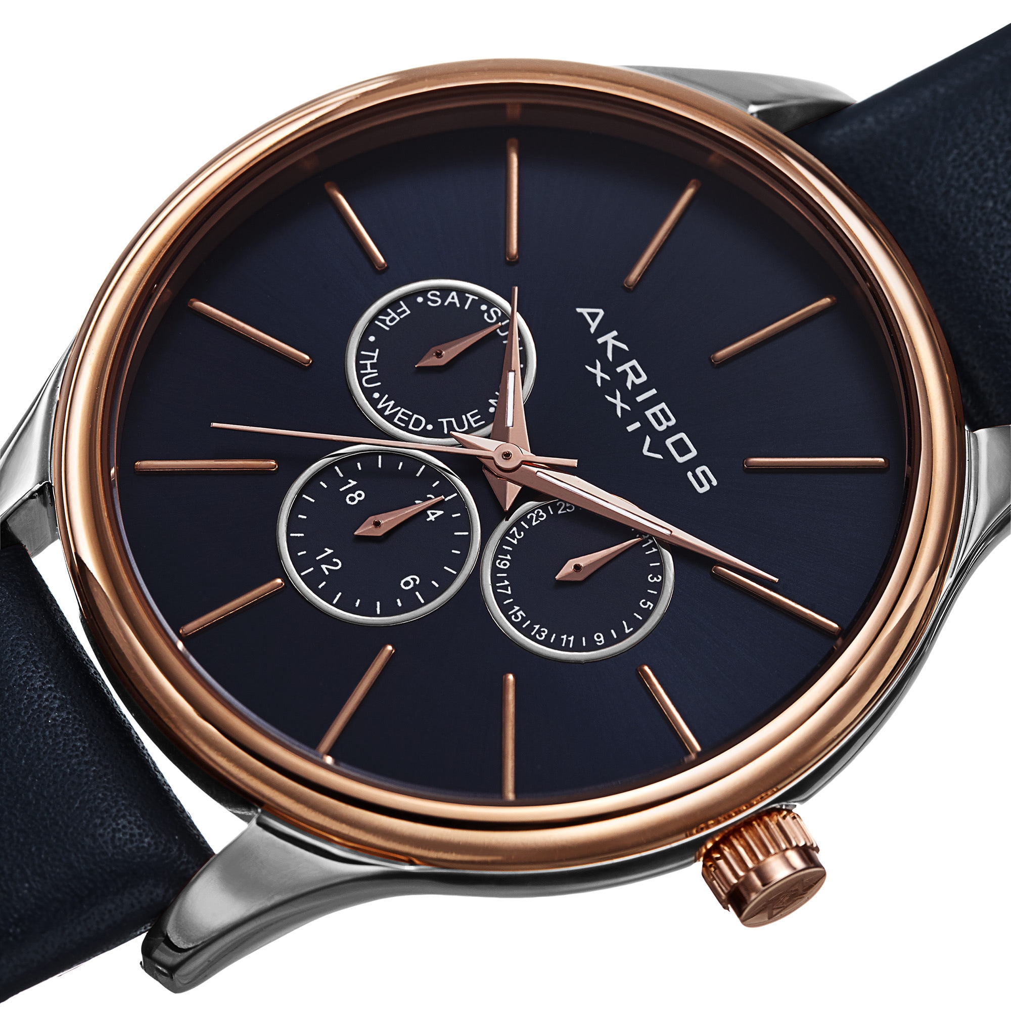 Akribos XXIV Men's Quartz Multifunction Leather Blue Strap