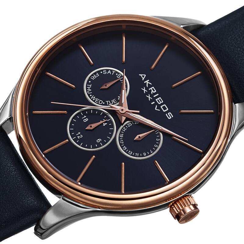 Akribos XXIV Men's Quartz Multifunction Leather Blue Strap Watch