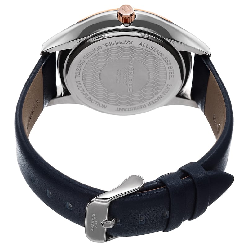 Akribos XXIV Men's Quartz Multifunction Leather Blue Strap Watch