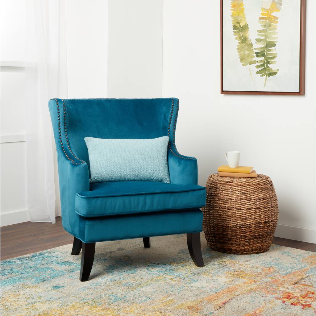 Abbyson Lauren Blue Velvet Nailhead Trim Accent Chair