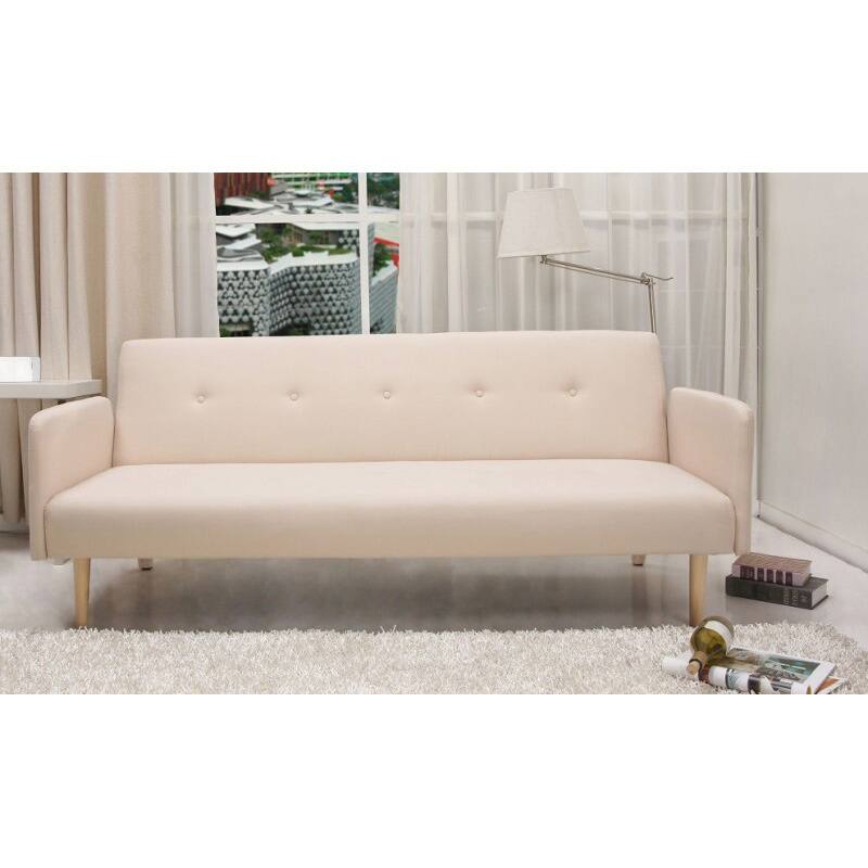 Contemporary Mid Century Beige Tufted Convertible Futon Sofa