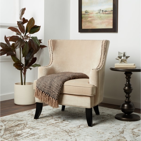 Shop Abbyson Lauren Beige Velvet Nailhead Armchair On Sale Overstock 10518452