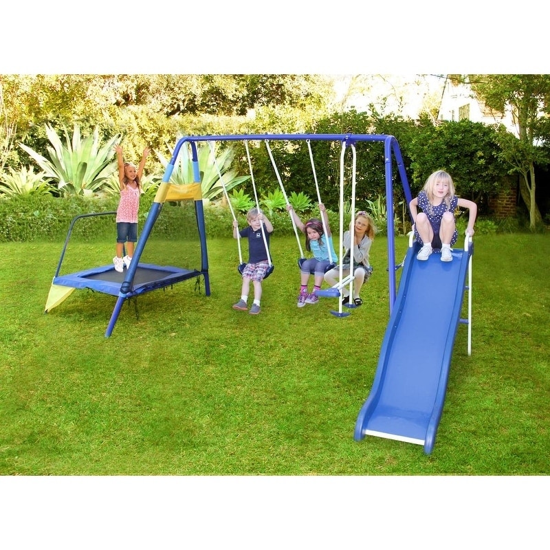swing set with trampoline and saucer