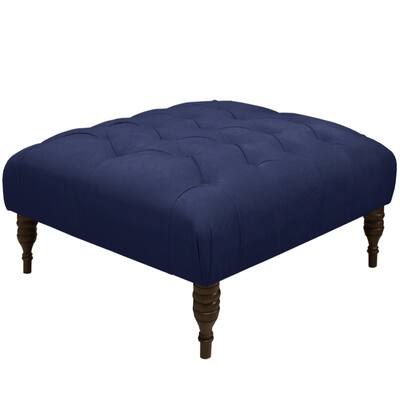 Skyline Furniture Tufted Cocktail Ottoman in Velvet Navy