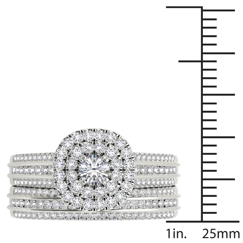 De Couer 10k White Gold 1ct TDW Double Halo Diamond Bridal Set - White H-I