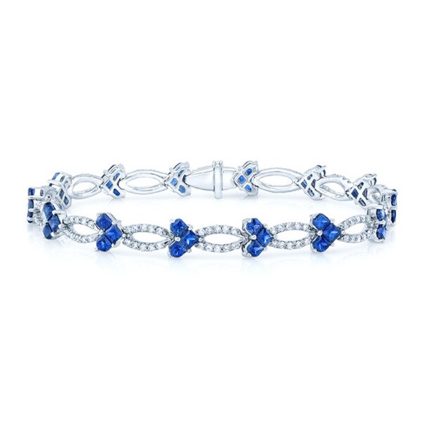 Shop 14k White Gold Blue Sapphire 1 3/8ct TDW Diamond Tennis Bracelet ...