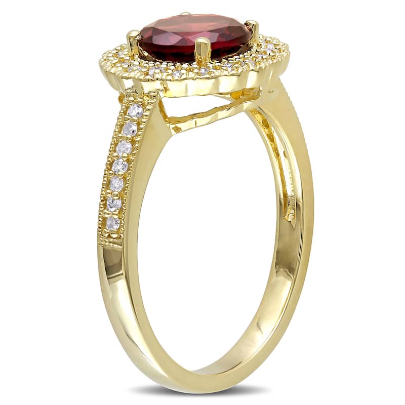 Miadora Yellow Plated Sterling Silver Garnet and 1/8ct TDW Diamond Halo Ring (G-H, I2-I3) - Red