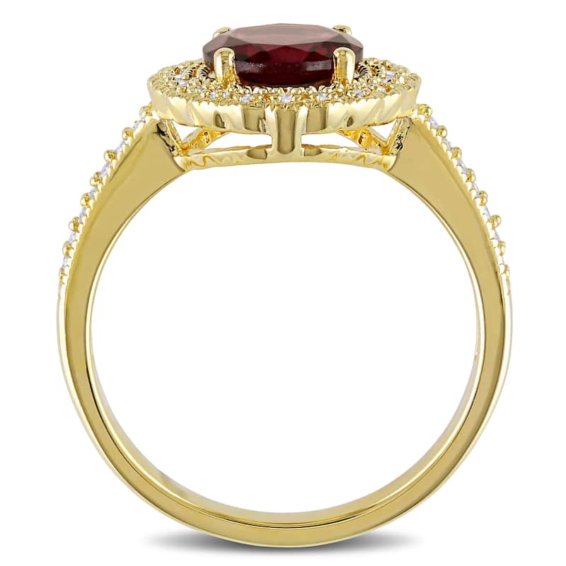 Miadora Yellow Plated Sterling Silver Garnet and 1/8ct TDW Diamond Halo Ring (G-H, I2-I3) - Red