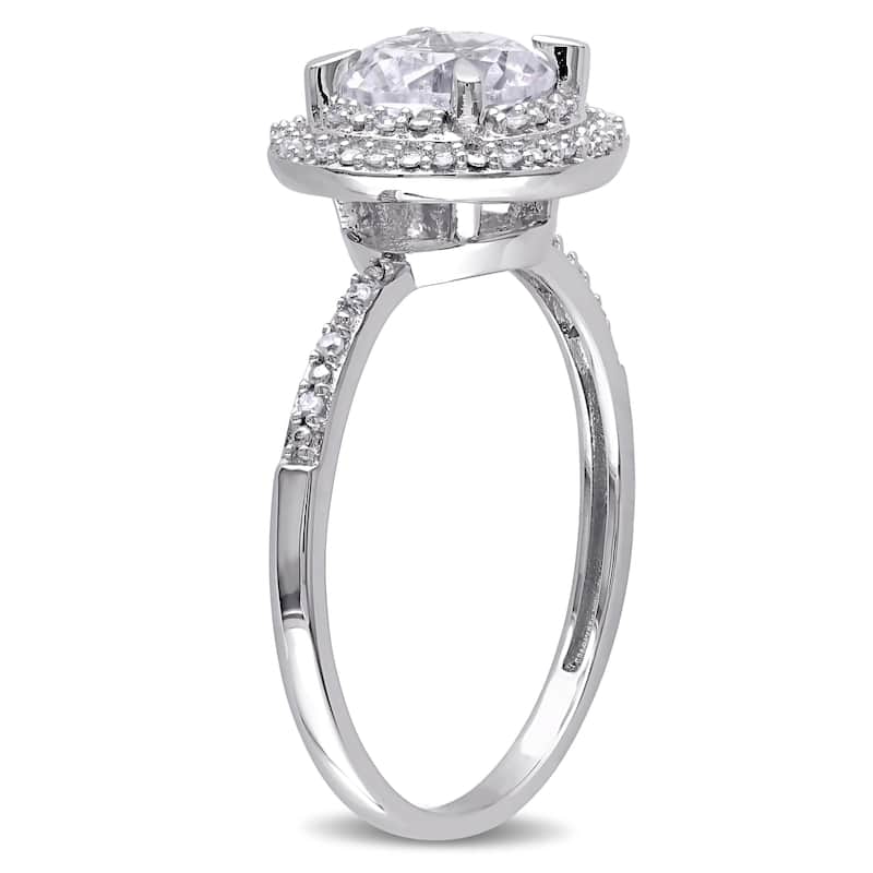 Miadora 10k White Gold Created White Sapphire and 1/10ct TDW Diamond Double Halo Ring