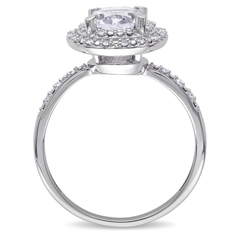 Miadora 10k White Gold Created White Sapphire and 1/10ct TDW Diamond Double Halo Ring