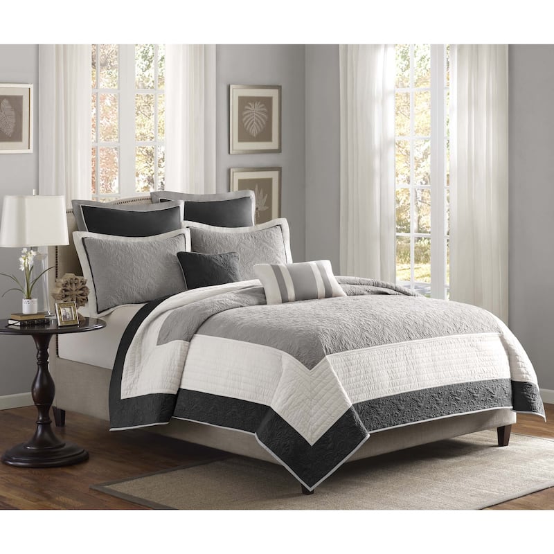Madison Park Liverpool 7 Piece Quilt Set with Euro Shams and Throw Pillows - California King