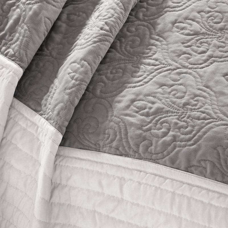 Madison Park Liverpool 7 Piece Quilt Set with Euro Shams and Throw Pillows
