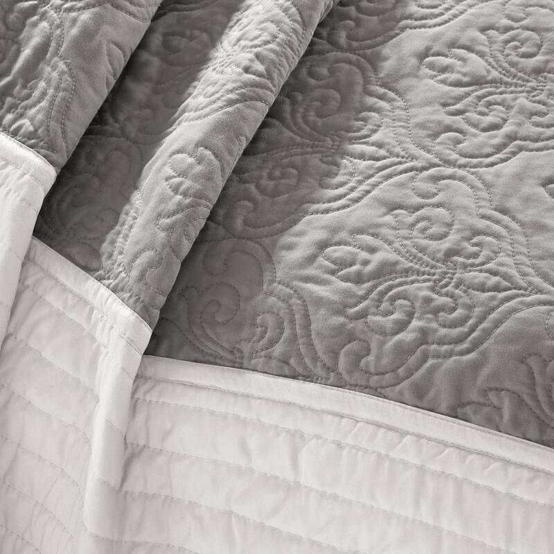 Madison Park Liverpool 7 Piece Quilt Set with Euro Shams and Throw Pillows