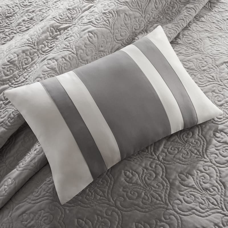 Madison Park Liverpool 7 Piece Quilt Set with Euro Shams and Throw Pillows