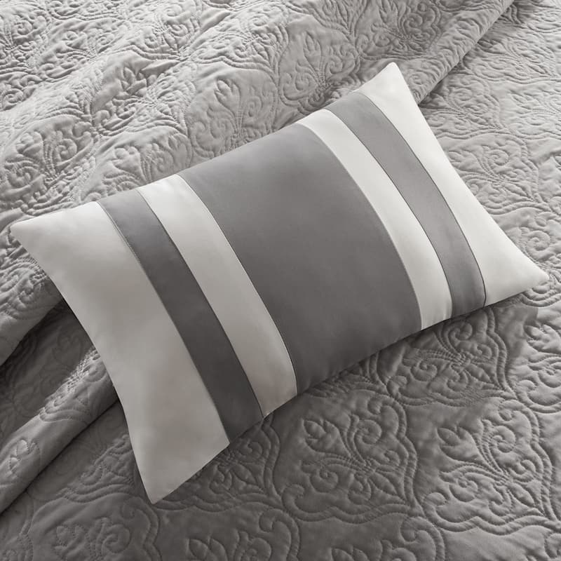 Madison Park Liverpool 7 Piece Quilt Set with Euro Shams and Throw Pillows