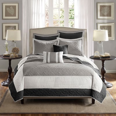 Madison Park Liverpool 7 Piece Quilt Set with Euro Shams and Throw Pillows