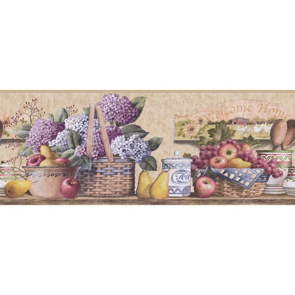 Purple Fruit and Floral Kitchen Wallpaper Border - Free Shipping On ...