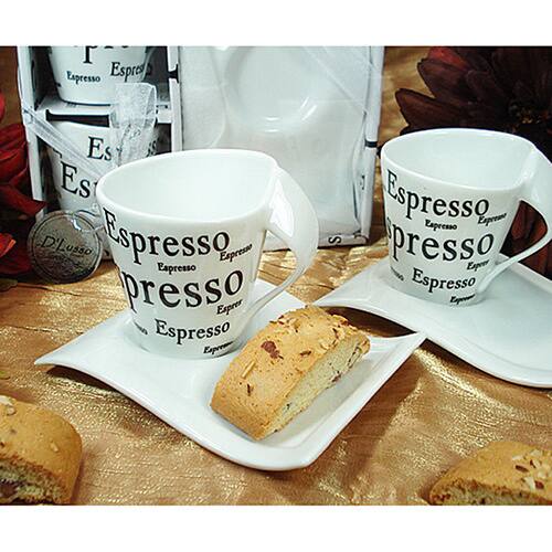D'Lusso Designs Four Piece Espresso Design Biscotti Saucer Espresso Set