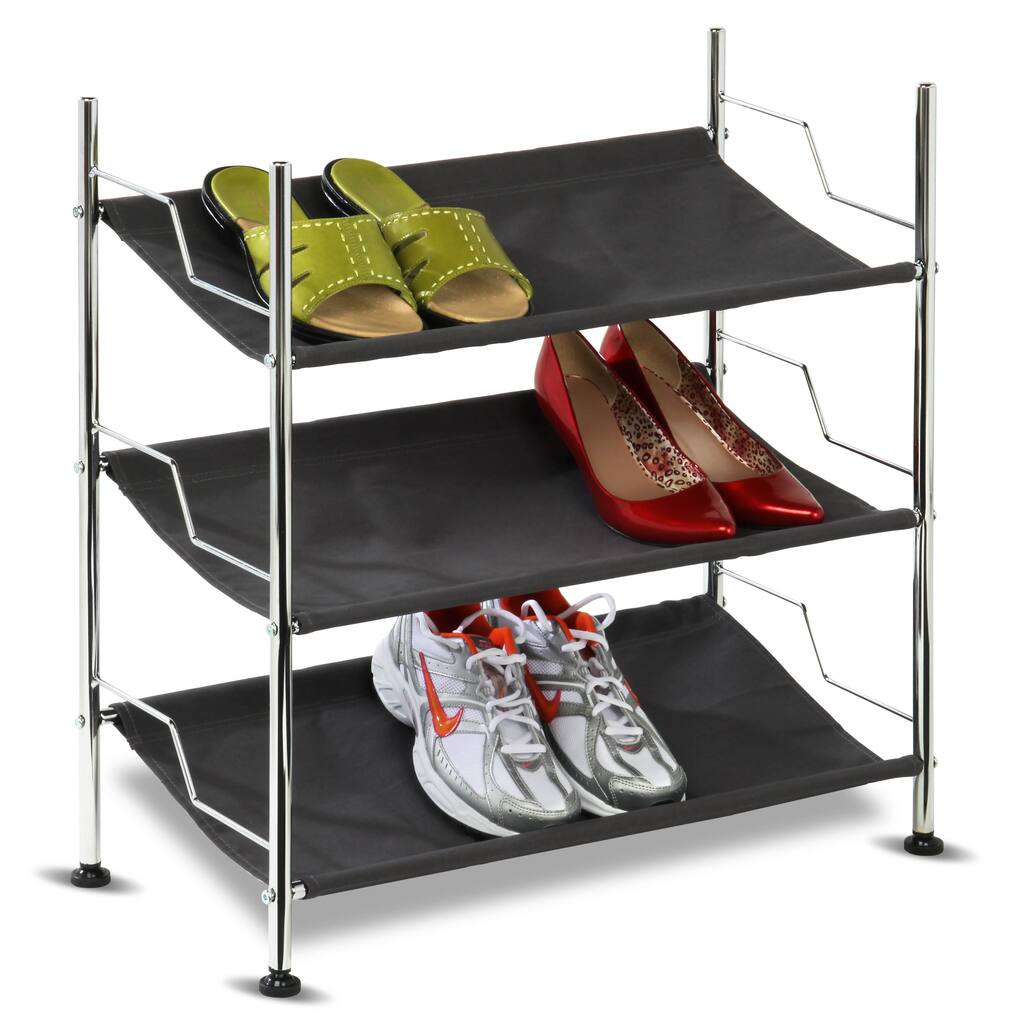 Honey-Can-Do 3 Tier Shoe Rack-Black Shelves