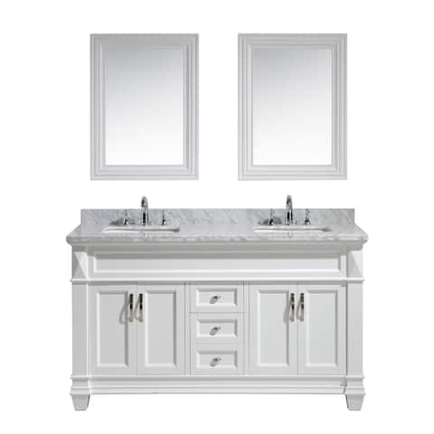 Design Element Hudson 60 inch Double Sink Vanity Set in White with White Carrara Marble Countertop