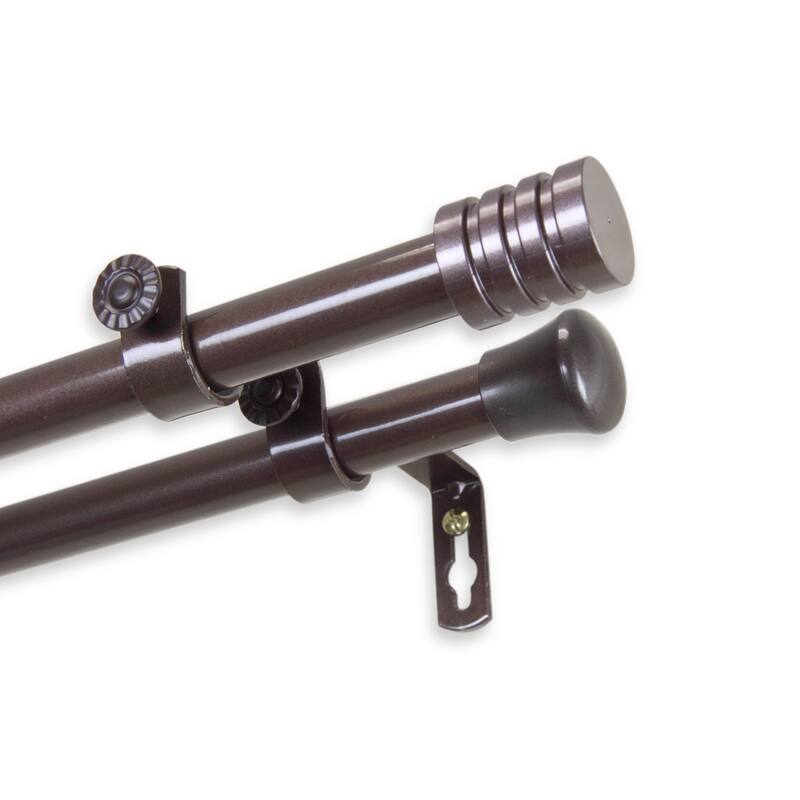 InStyleDesign Don Adjustable Double Curtain Rod - 28 to 48 inch - Brown Finish - Cocoa