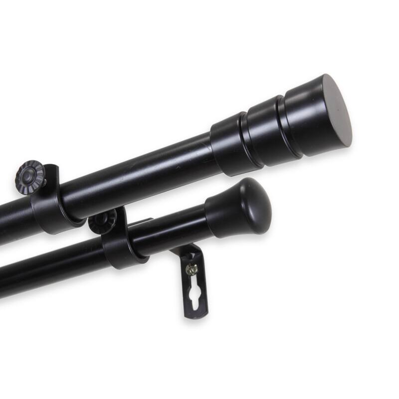 InStyleDesign Leo Adjustable Double Curtain Rod - 28 to 48 inches - Black