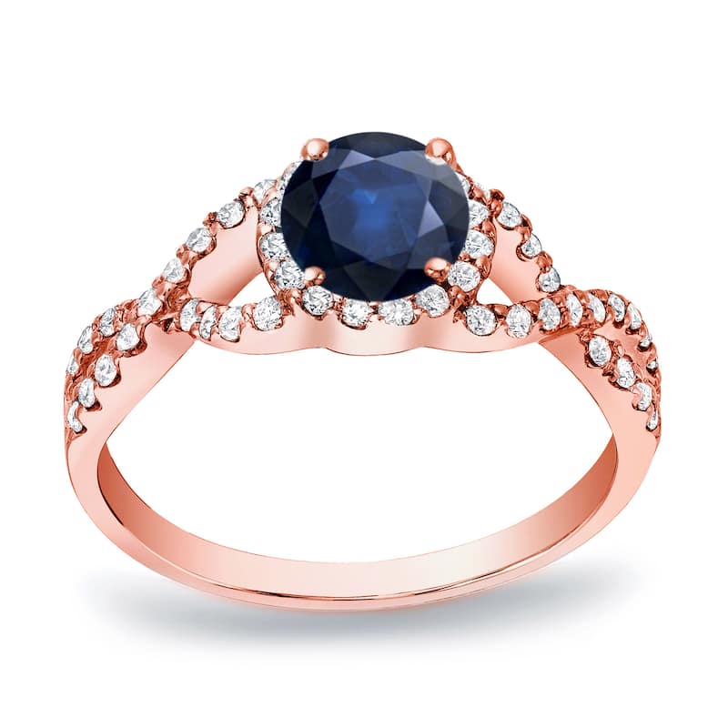 Auriya Twisted Infinity Round 1/2ct Sapphire and 1/3ct TDW Halo Diamond Engagement Ring 14k Gold - 4 - Rose