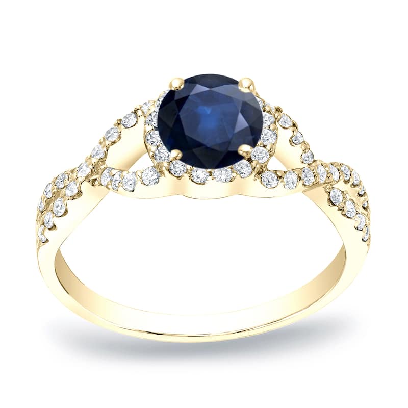 Auriya Twisted Infinity Round 1/2ct Sapphire and 1/3ct TDW Halo Diamond Engagement Ring 14k Gold - 4 - Yellow