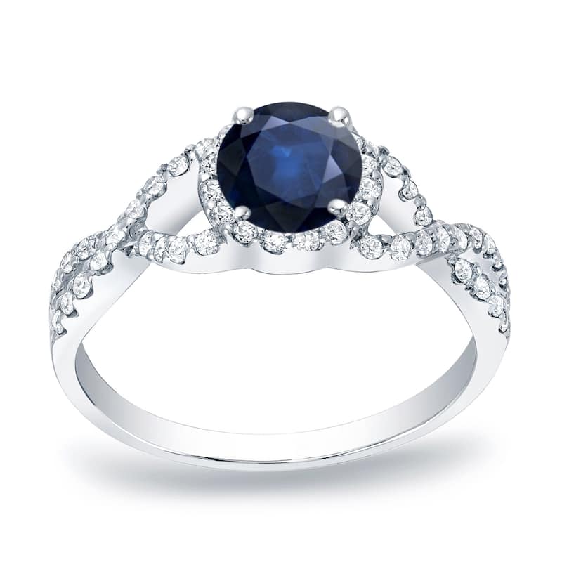 Auriya Twisted Infinity Round 1/2ct Sapphire and 1/3ct TDW Halo Diamond Engagement Ring 14k Gold - 4 - White