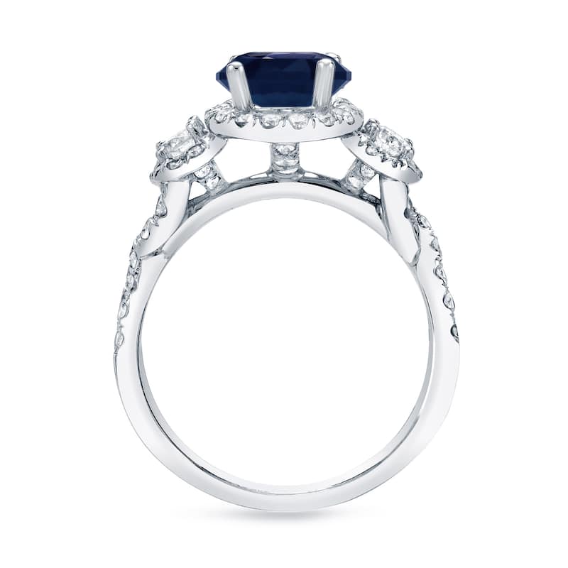 Auriya Modern Twisted Split-Shank 1ct Sapphire and 1ct TDW 3-Stone Diamond Halo Engagement Ring 14K Gold (H-I, SI1-SI2)