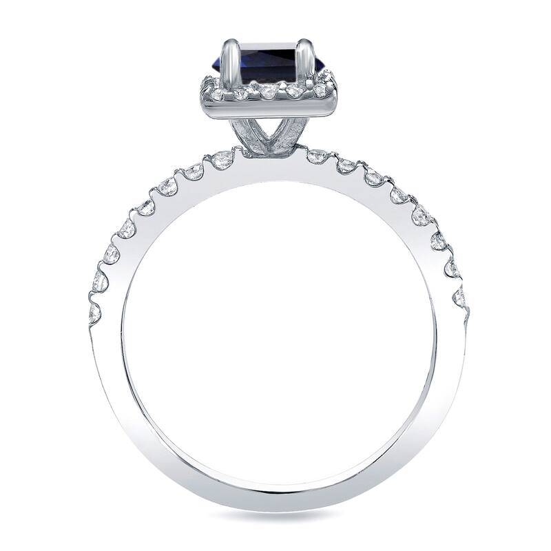 Auriya 14k Gold 1/2ct Princess-cut Sapphire and Diamond Halo Engagement Ring Set 3/4ctw