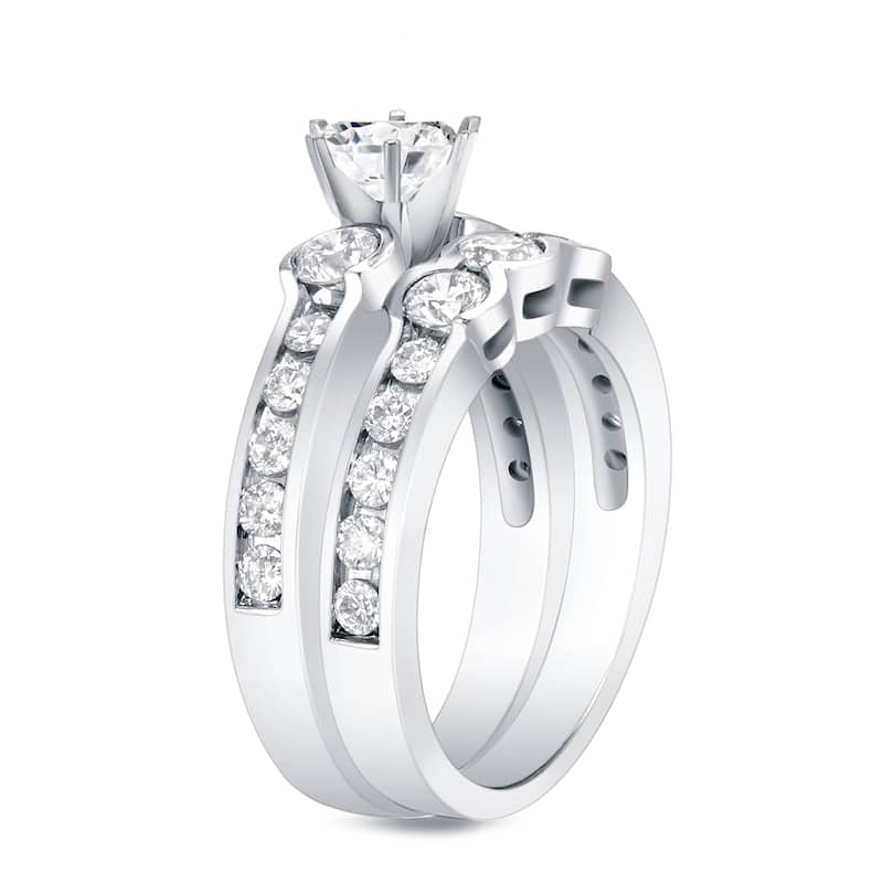 Auriya 14k Gold 1 1/2ctw Round 3-Stone Diamond Engagement Ring Set