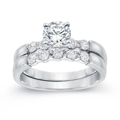Auriya 14k Gold 1 1/2ctw Classic 5-stone Diamond Engagement Ring Set