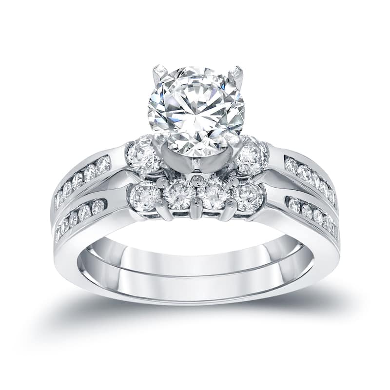 Auriya 14k Gold 1ctw Round 3-Stone Diamond Engagement Ring Set