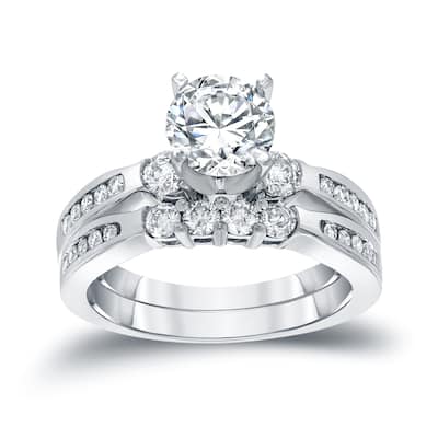 Auriya 14k Gold 1ctw Round 3-Stone Diamond Engagement Ring Set