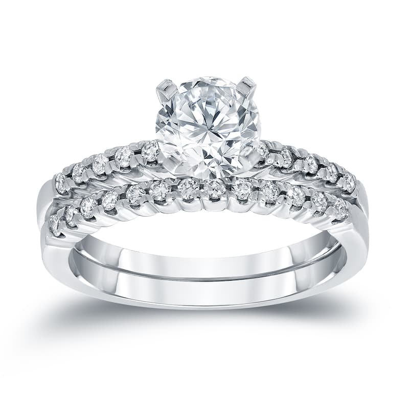 Auriya 3/4ct TDW Round Diamond Engagement Ring Set 14k White Gold