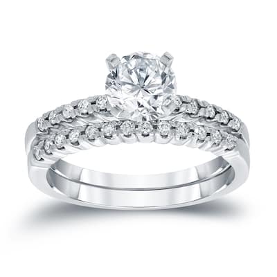 Auriya 3/4ct TDW Round Diamond Engagement Ring Set 14k White Gold
