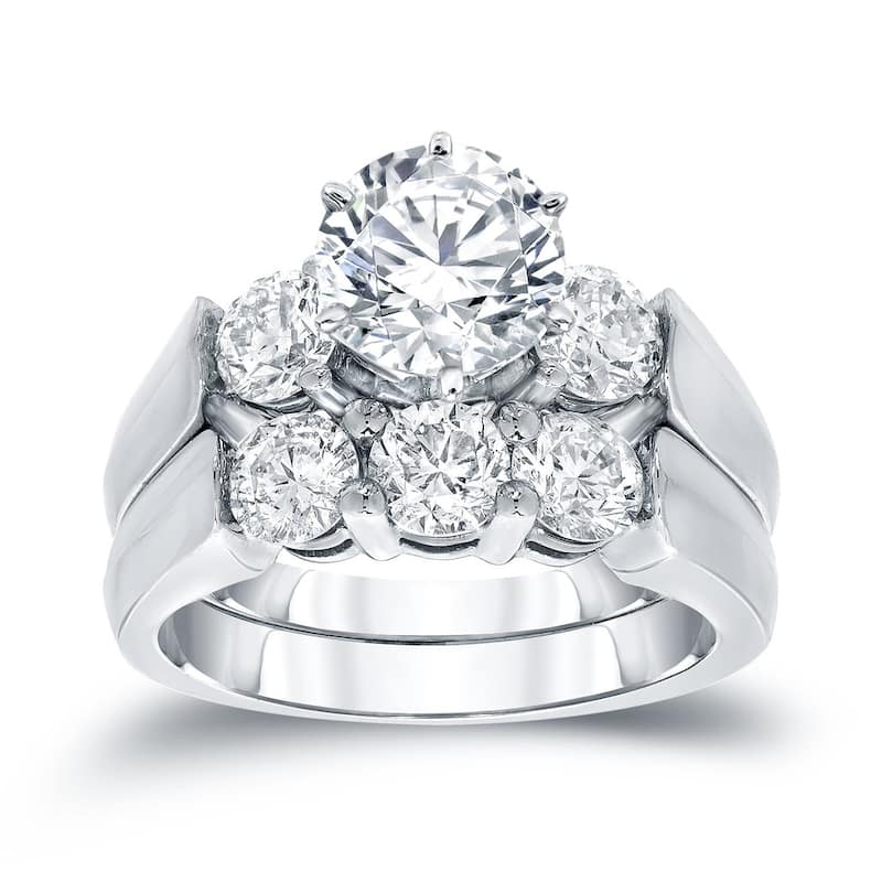 Auriya 14k Gold 14k White Gold 2ctw Round 3-Stone Diamond Engagement Ring Set Certified - White - 5
