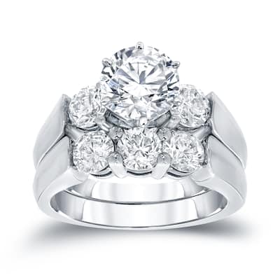 Auriya 14k Gold 14k White Gold 2ctw Round 3-Stone Diamond Engagement Ring Set Certified