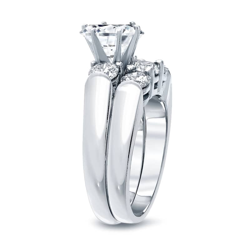 Auriya 14k Gold 14k White Gold 2ctw Round 3-Stone Diamond Engagement Ring Set Certified
