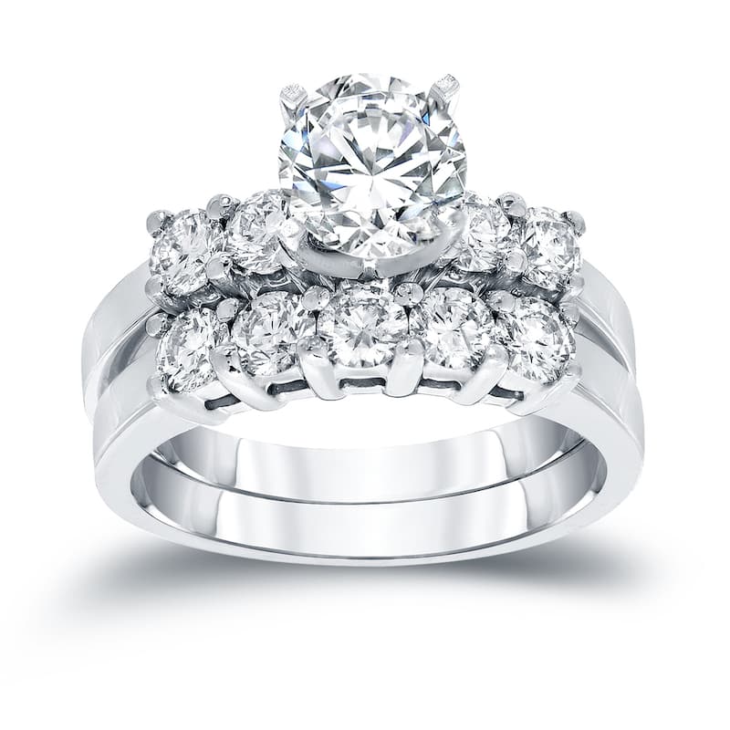 Auriya 14k Gold 14k White Gold Round 1 1/2cttw 5-Stone Diamond Engagement Ring Set