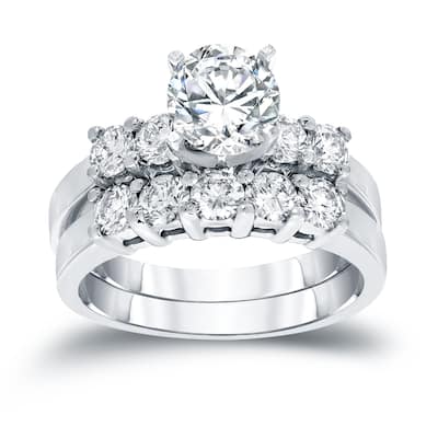 Auriya 14k Gold 14k White Gold Round 1 1/2cttw 5-Stone Diamond Engagement Ring Set