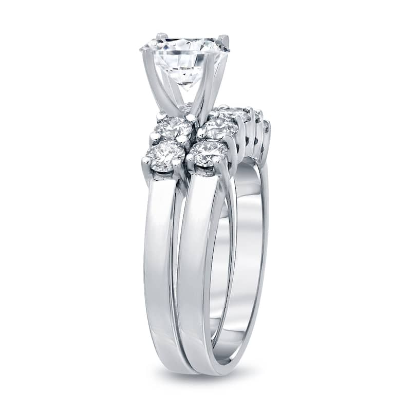 Auriya 14k Gold 14k White Gold Round 1 1/2cttw 5-Stone Diamond Engagement Ring Set