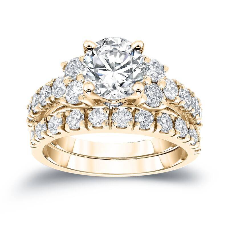 Auriya 14k Gold 2ctw Classic Round Diamond Engagement Ring Set - Yellow - 6.5
