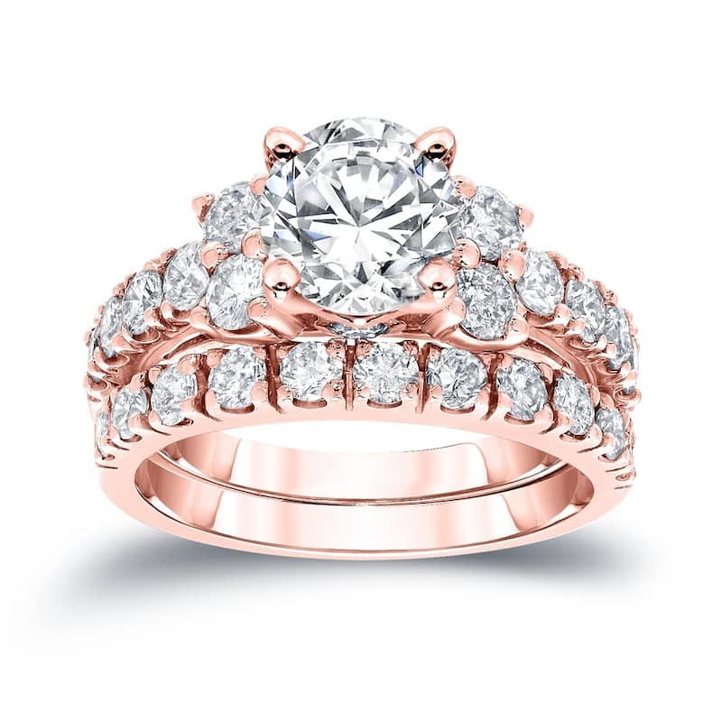 Auriya 14k Gold 2ctw Classic Round Diamond Engagement Ring Set - Rose - 4.5