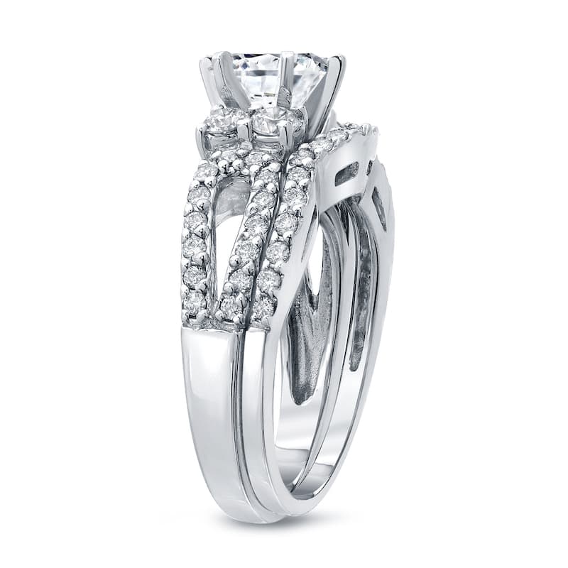 Auriya 14k Gold 2ctw Round Diamond Engagement Ring and Wedding Band Set Certified
