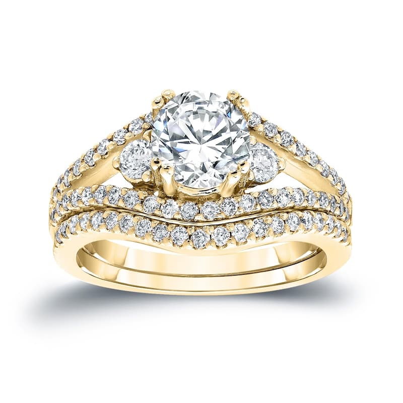 Auriya 1 1/2ctw Round Diamond Engagement Ring Set 14k Gold Certified - 6.5 - Yellow